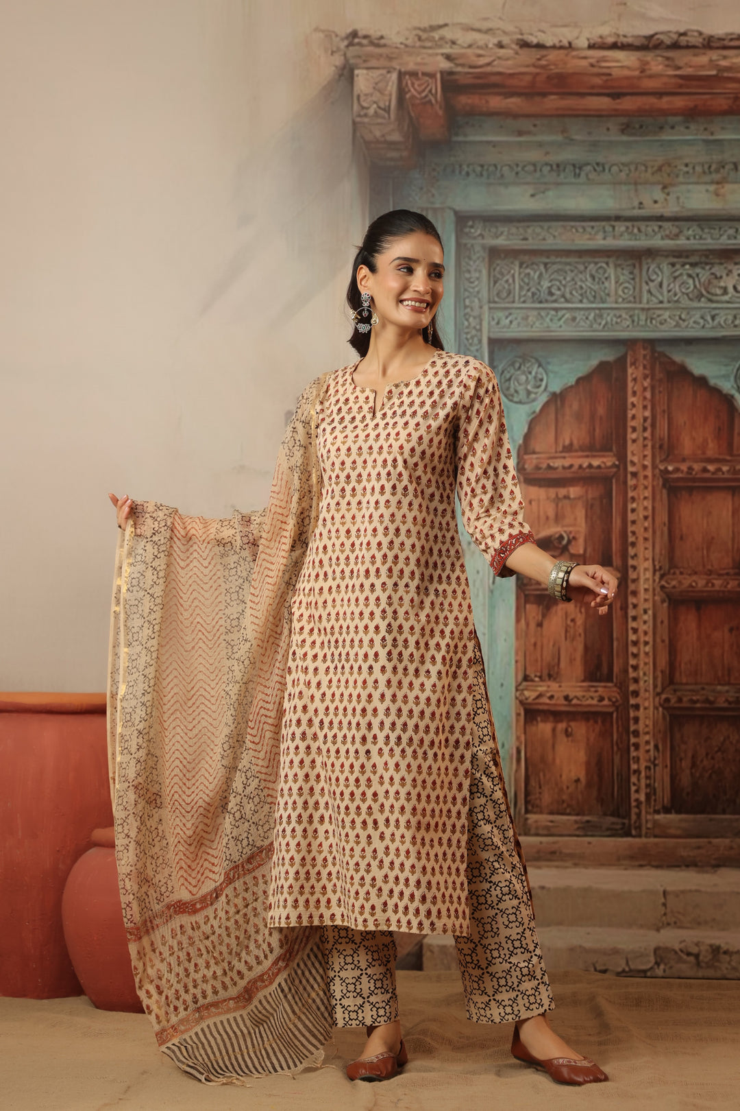 Chanchal Beige Bagru Suit Set