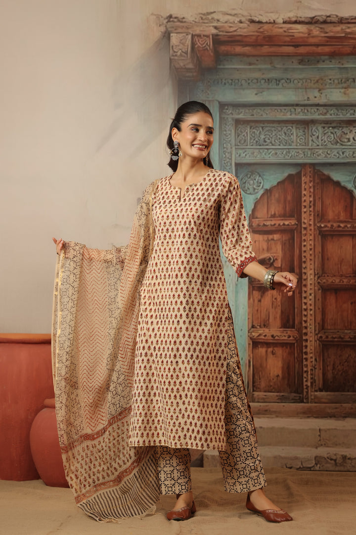 Chanchal Beige Bagru Suit Set