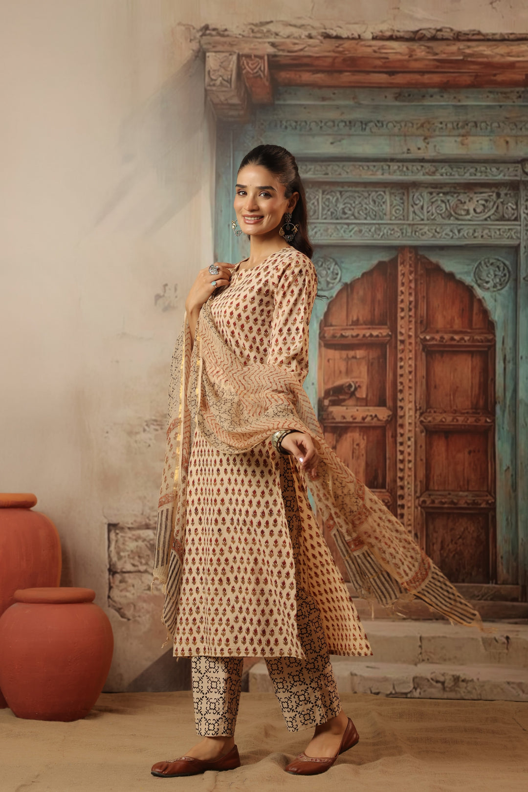 Chanchal Beige Bagru Suit Set