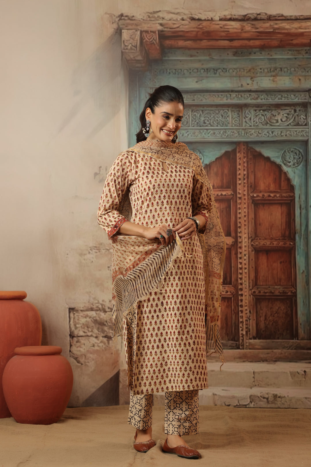 Chanchal Beige Bagru Suit Set