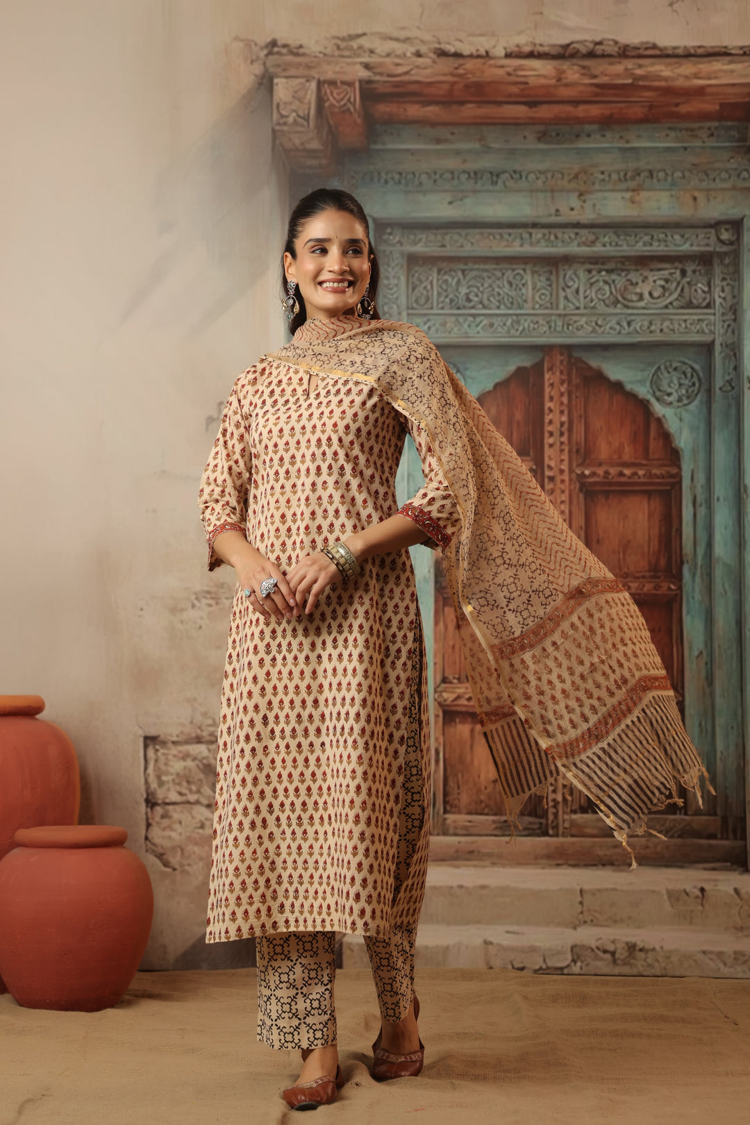 Chanchal Beige Bagru Suit Set