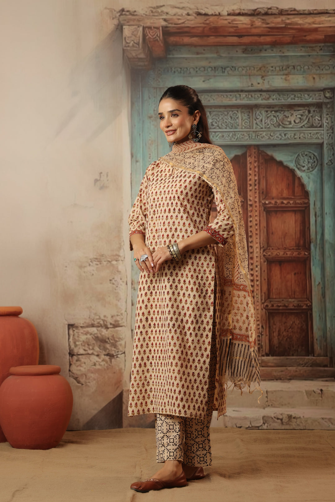Chanchal Beige Bagru Suit Set