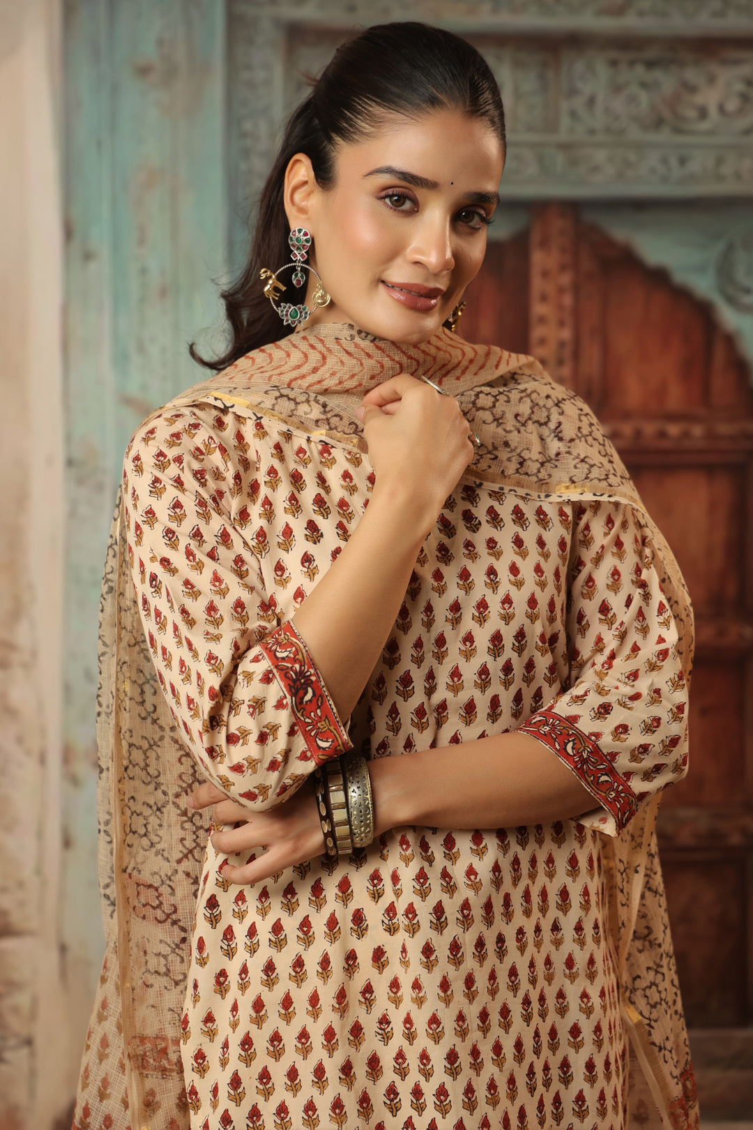 Chanchal Beige Bagru Suit Set