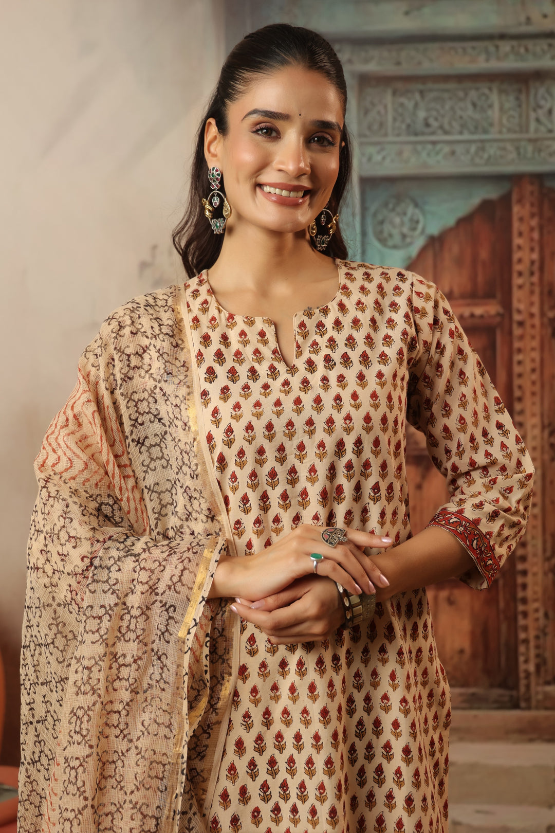 Chanchal Beige Bagru Suit Set