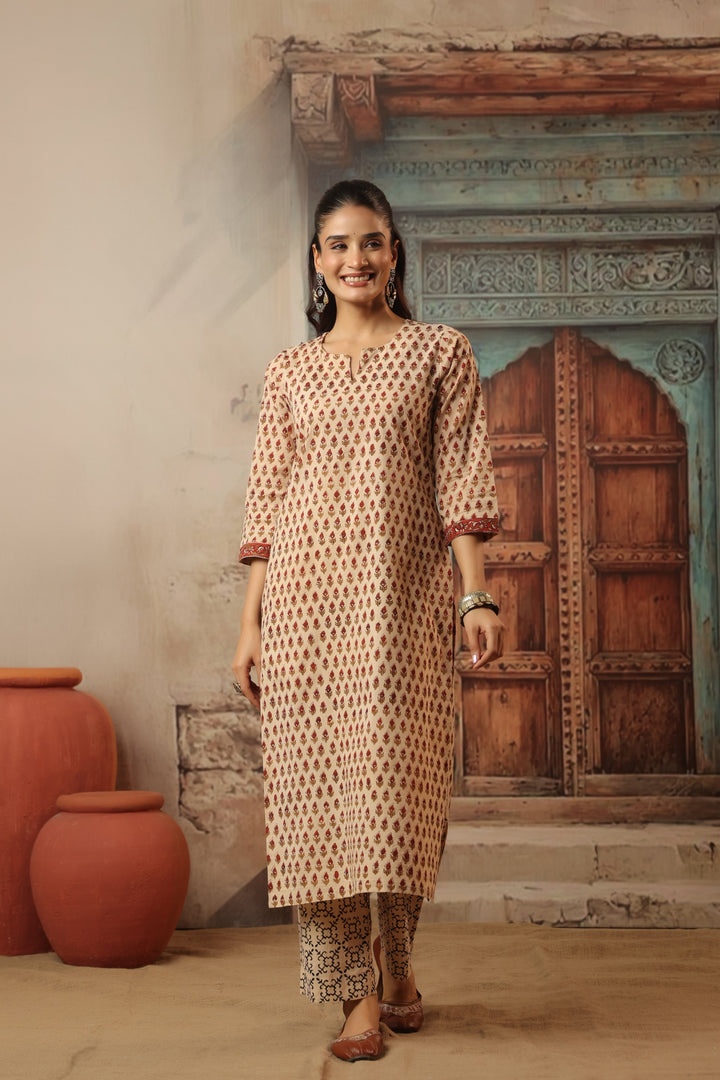 Chanchal Beige Bagru Suit Set