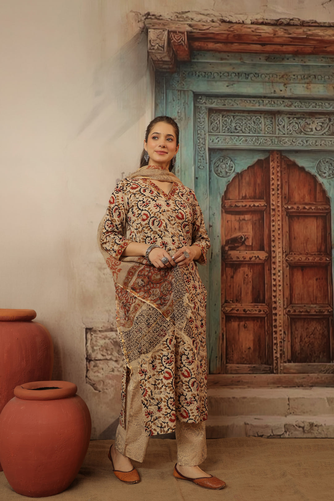 Niharika Beige Bagru Suit Set