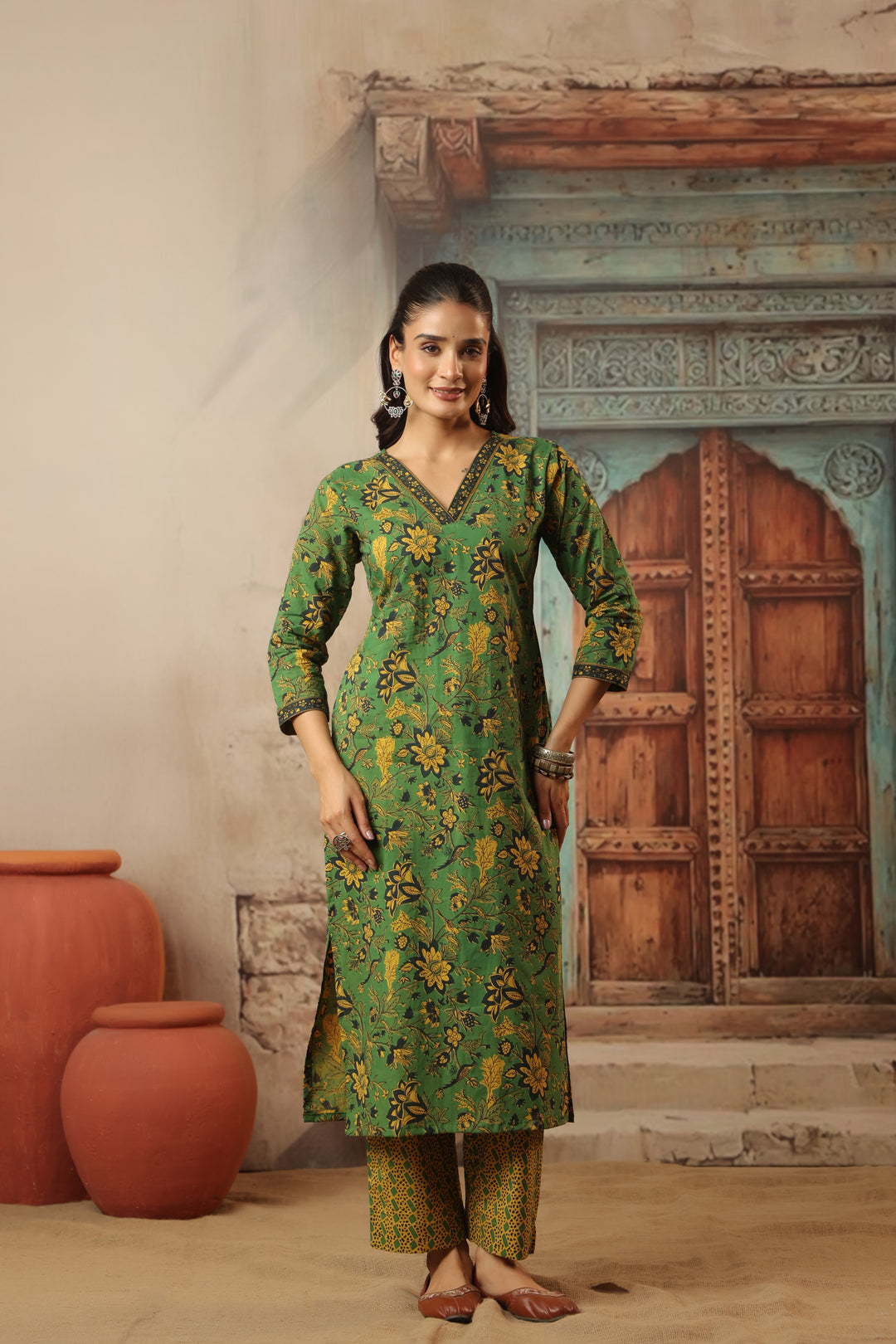 Hema Green Cotton Suit Set