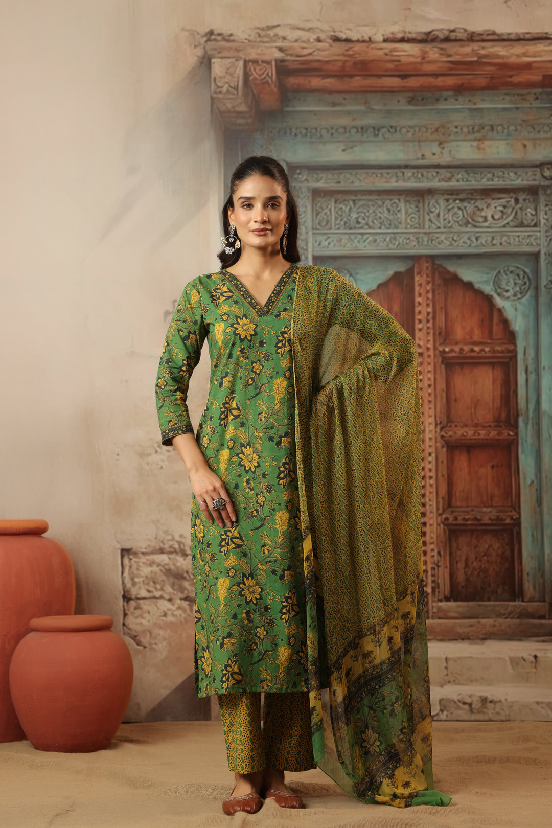 Hema Green Cotton Suit Set