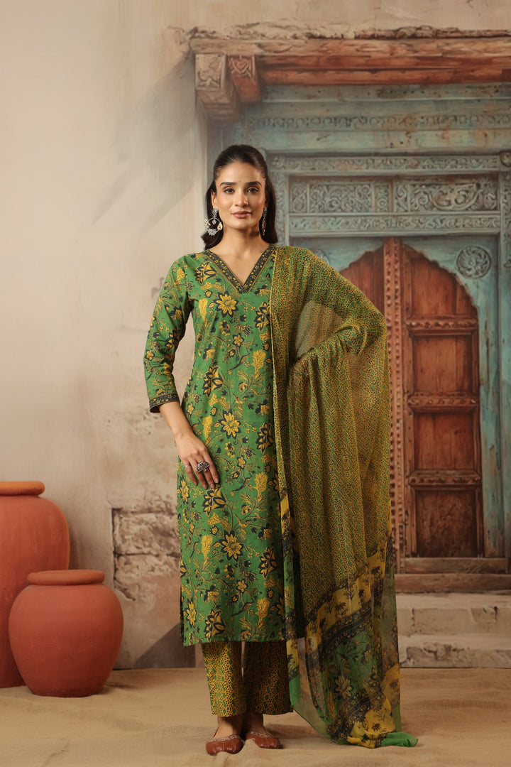 Hema Green Cotton Suit Set