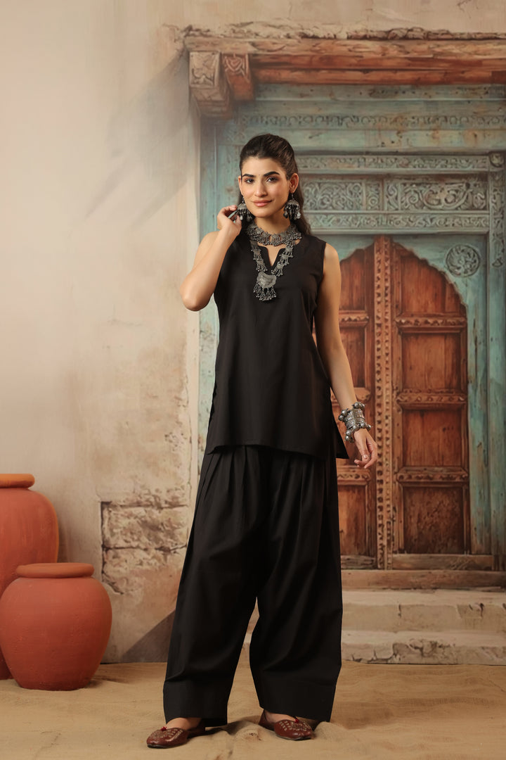 Plain Black farshi salwar set