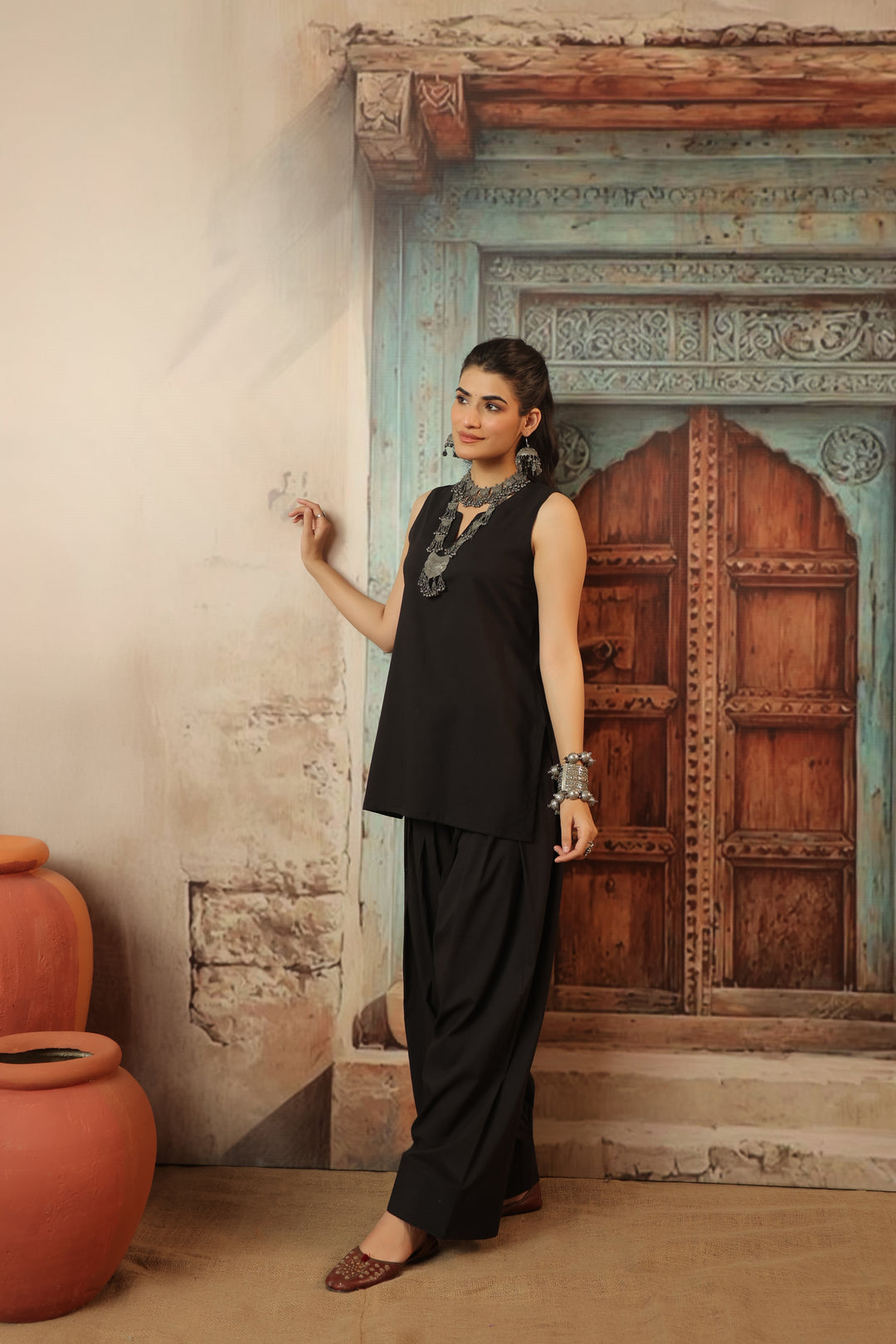 Plain Black farshi salwar set