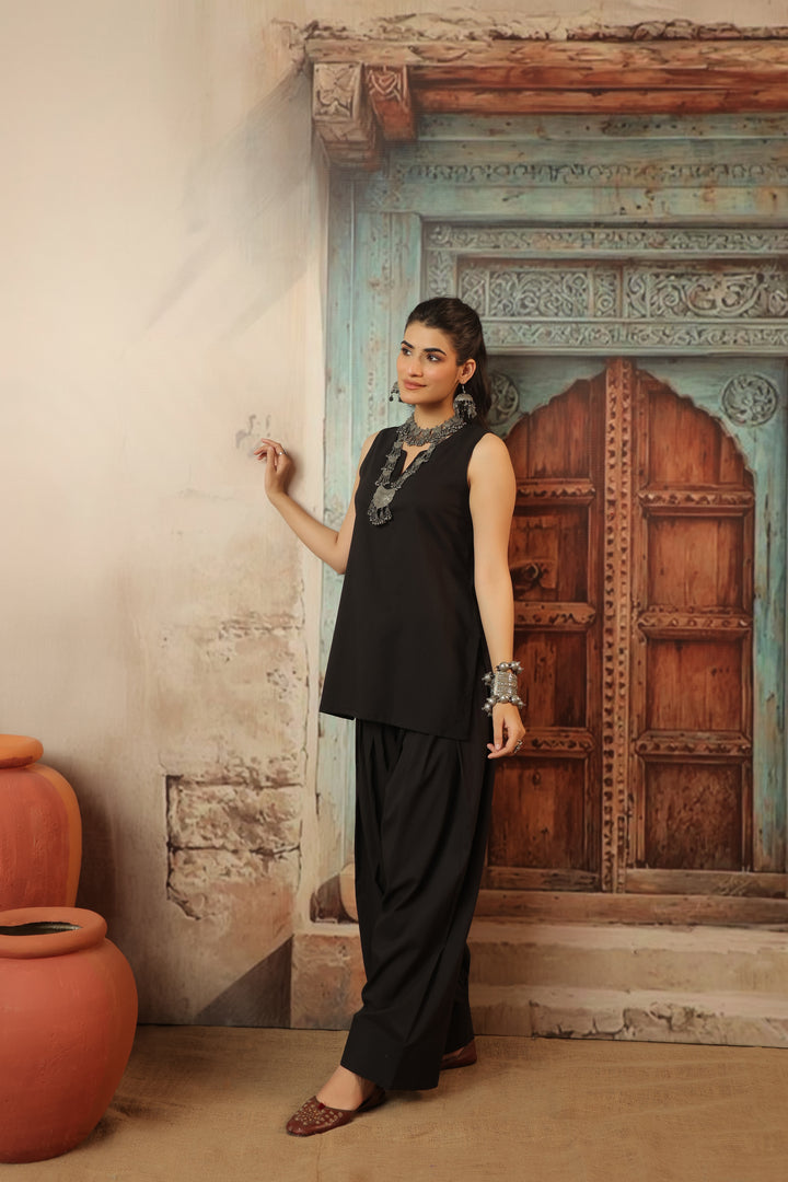 Plain Black farshi salwar set