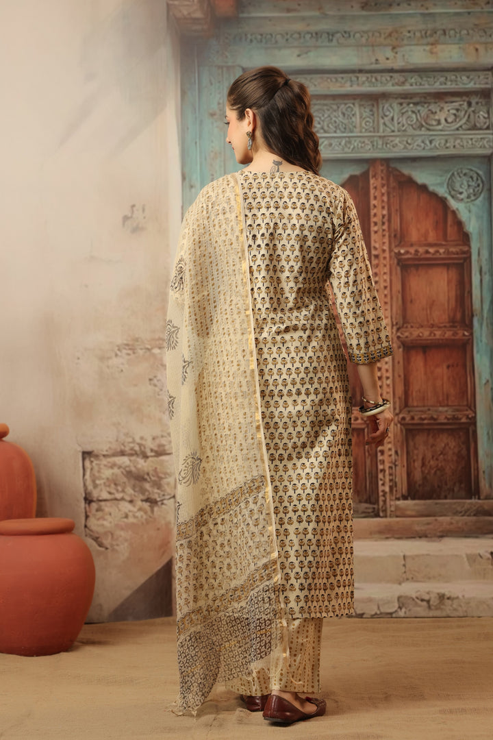 Anika Beige Bagru Suit Set