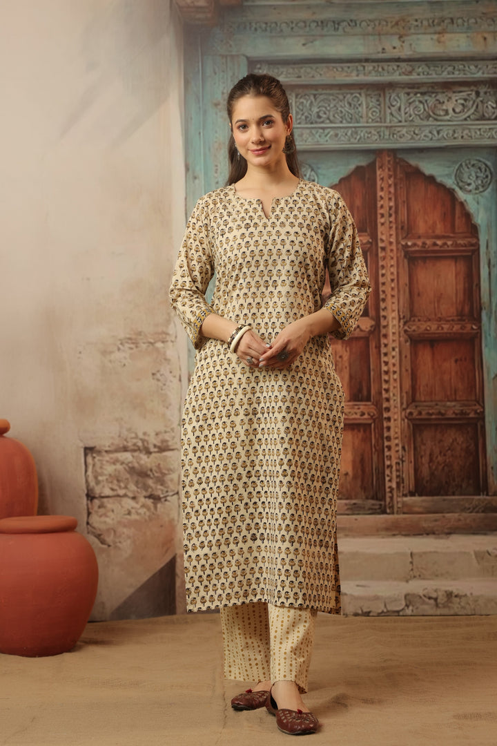Anika Beige Bagru Suit Set