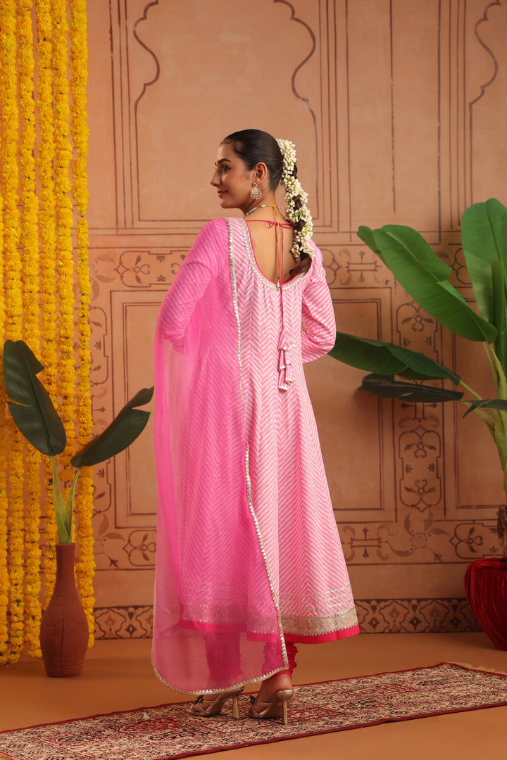 Kriti Pink Leheriya Anarkali Set