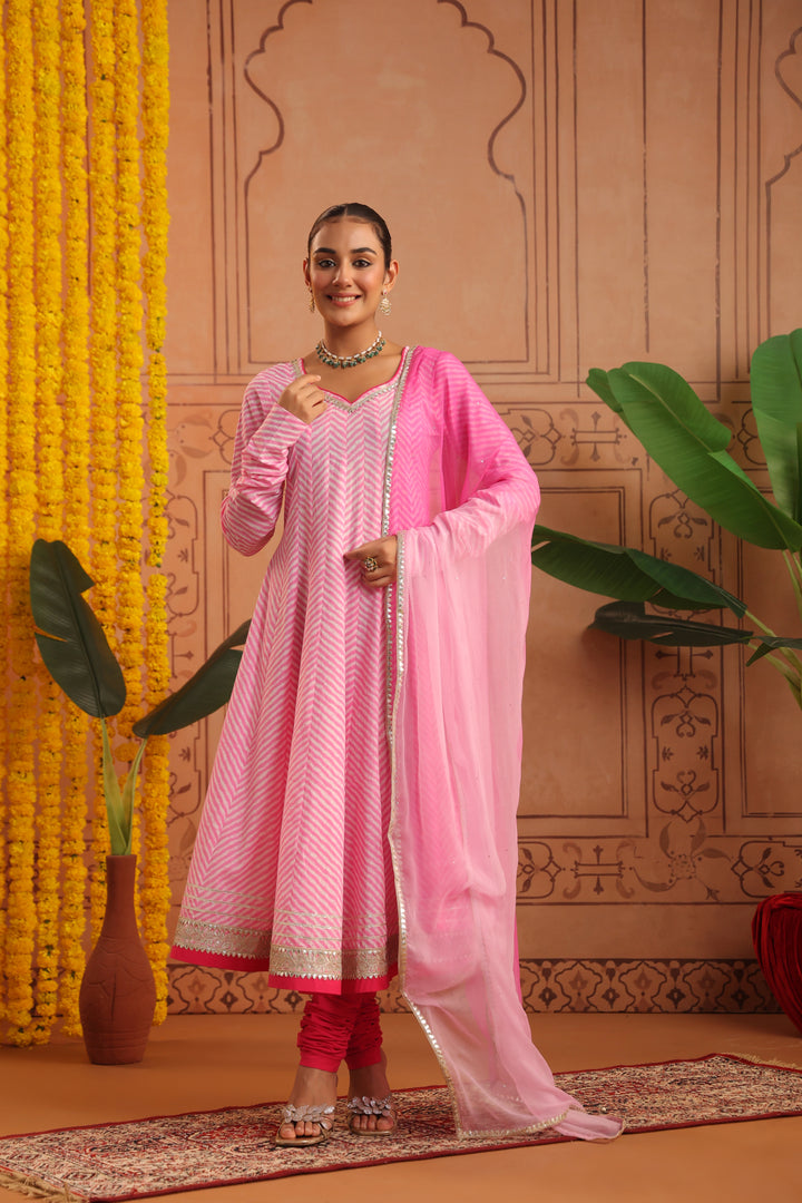 Kriti Pink Leheriya Anarkali Set