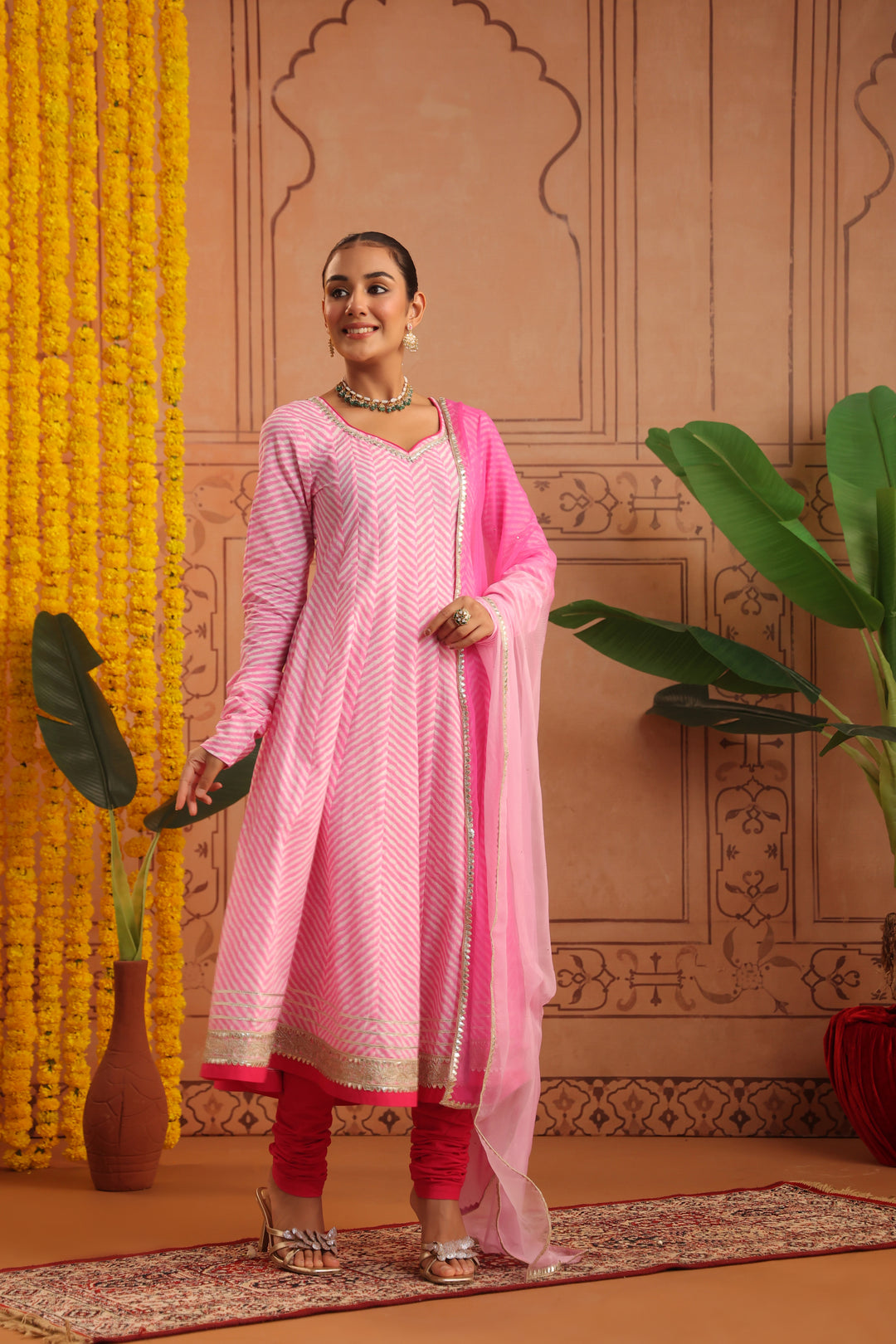Kriti Pink Leheriya Anarkali Set