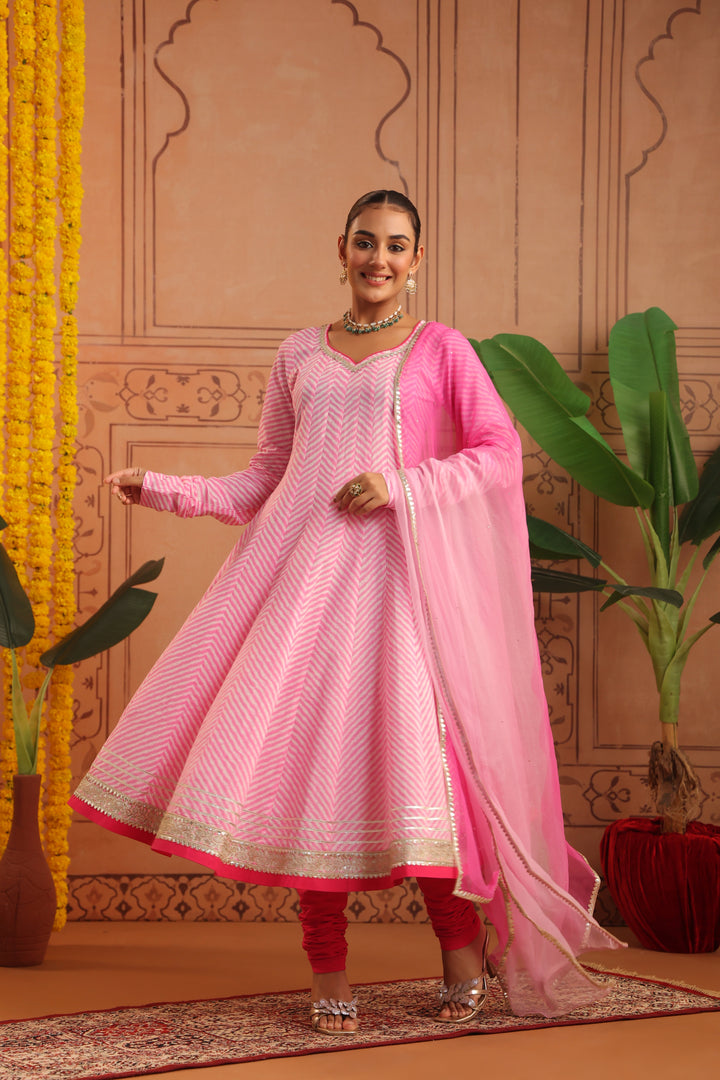 Kriti Pink Leheriya Anarkali Set