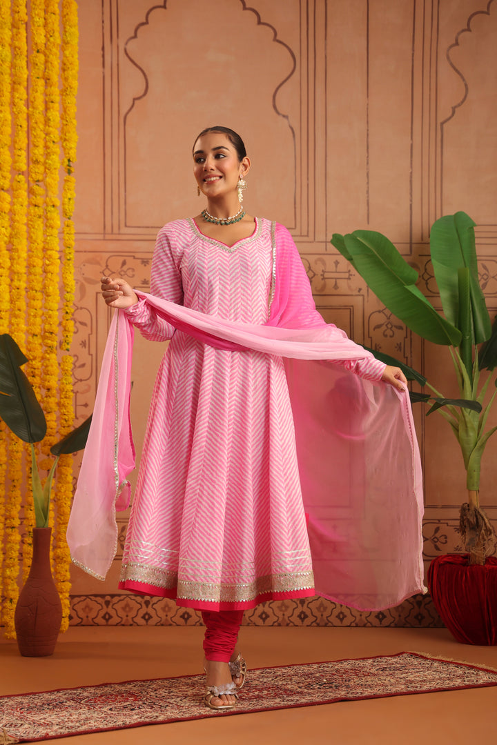 Kriti Pink Leheriya Anarkali Set