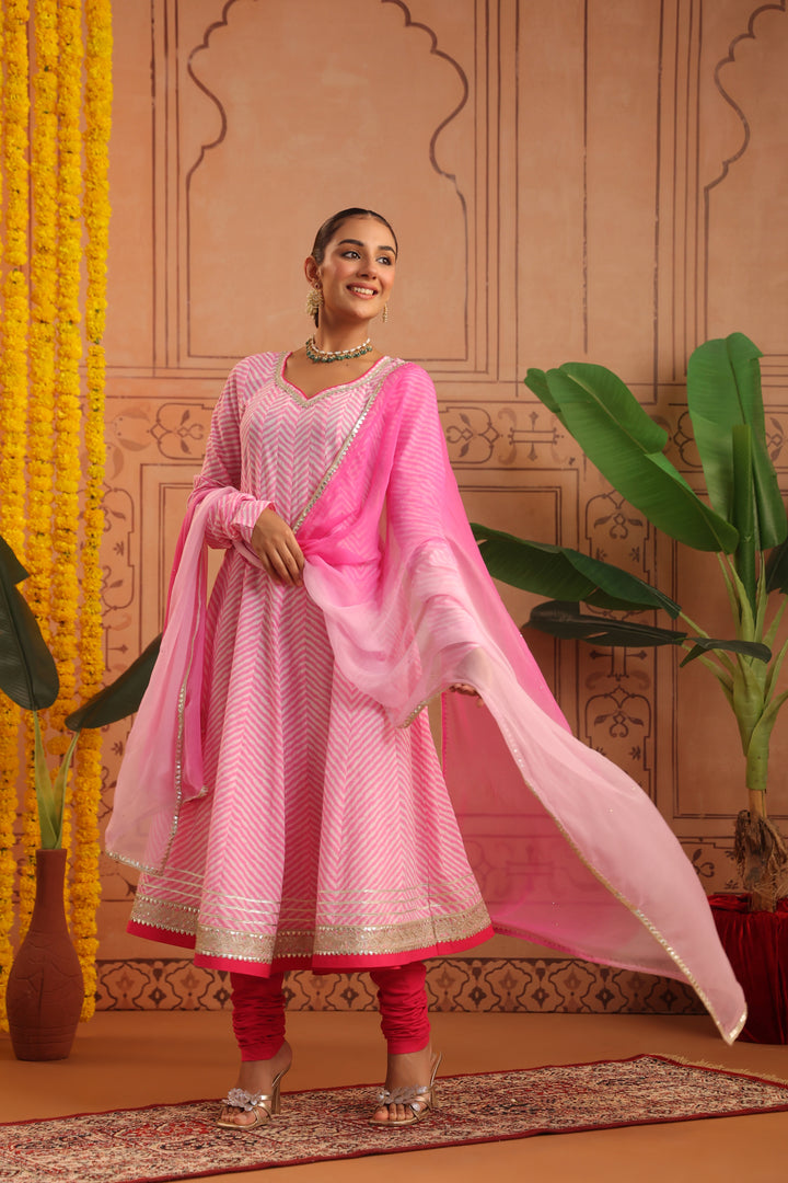 Kriti Pink Leheriya Anarkali Set
