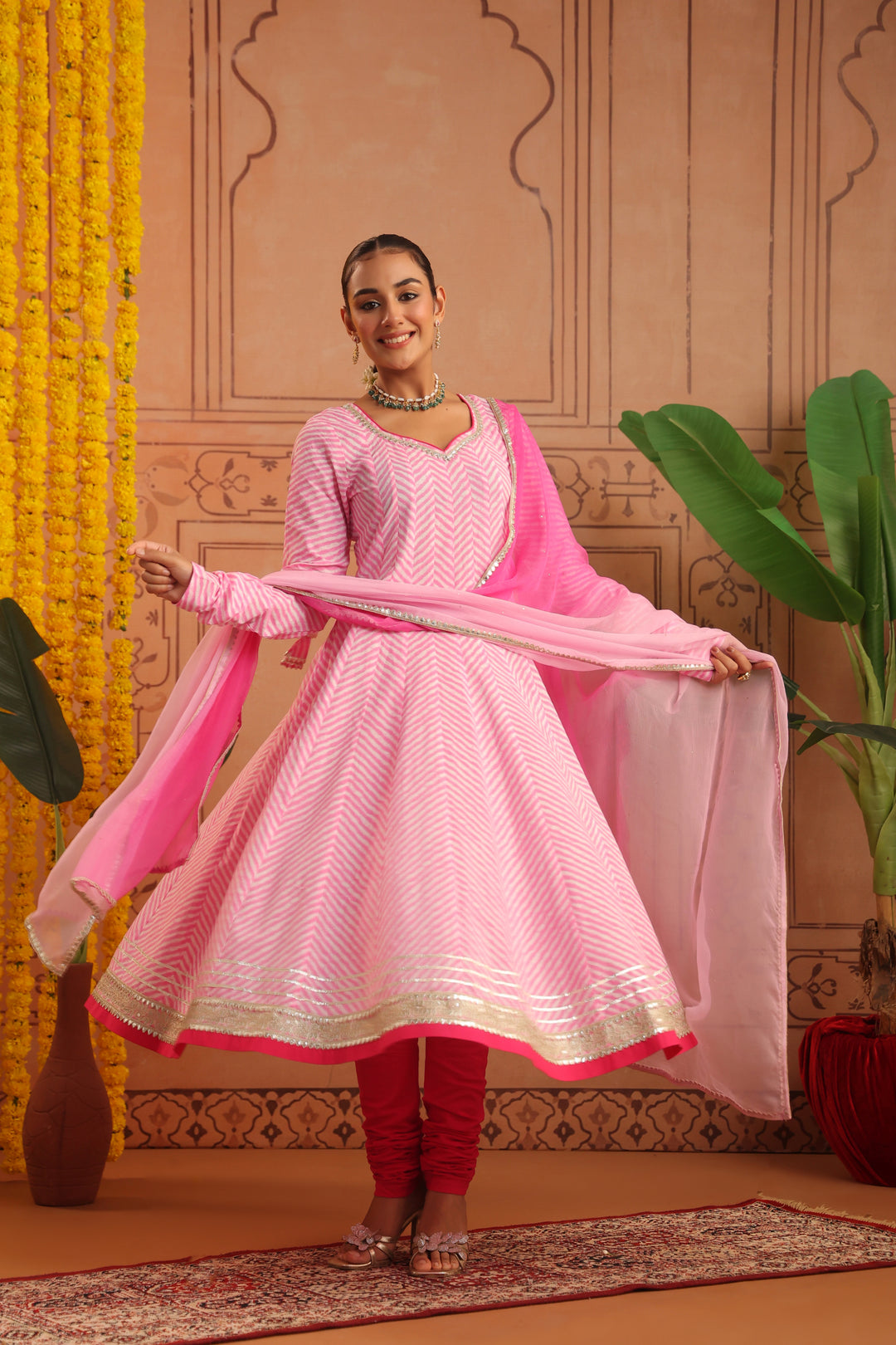 Kriti Pink Leheriya Anarkali Set