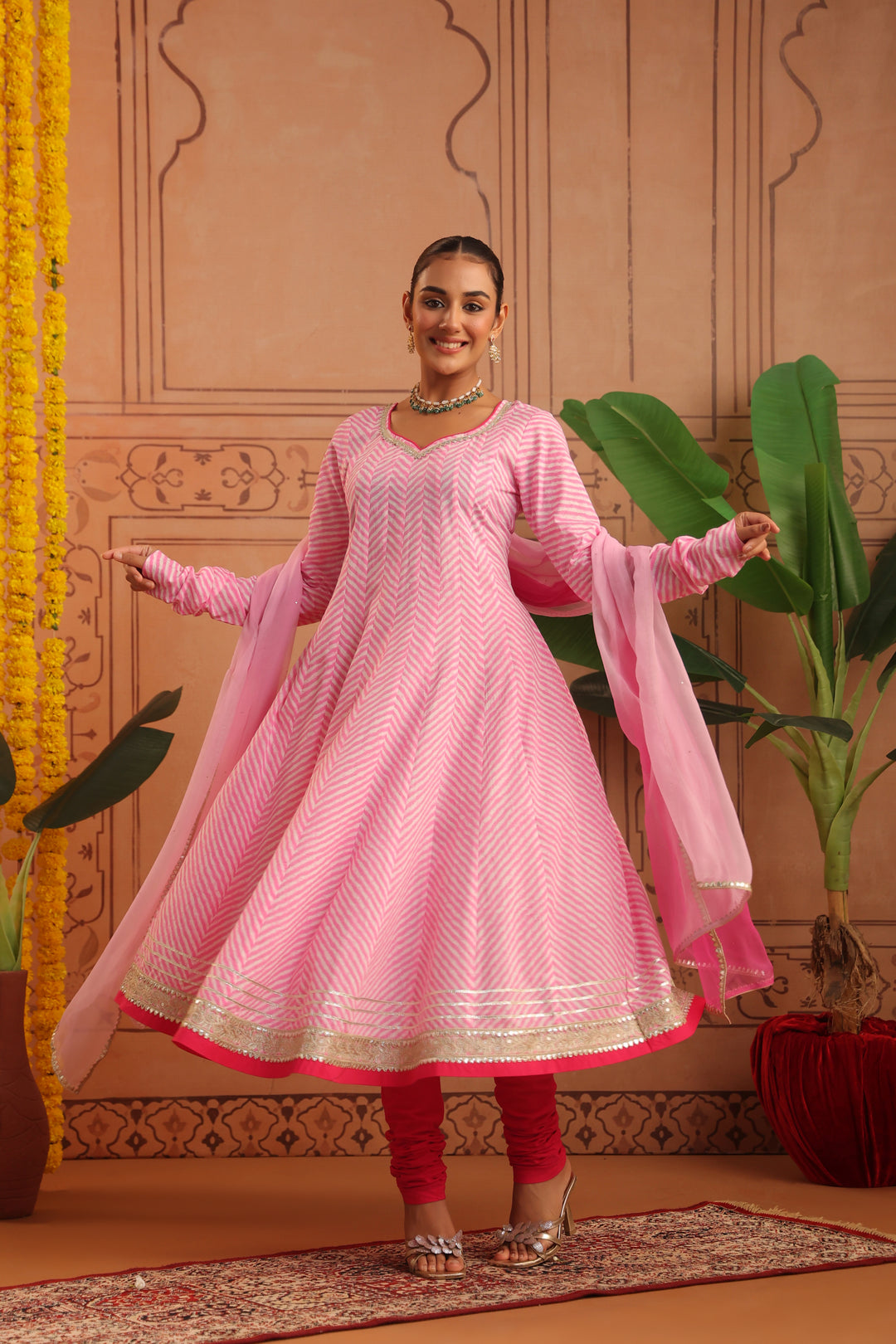 Kriti Pink Leheriya Anarkali Set