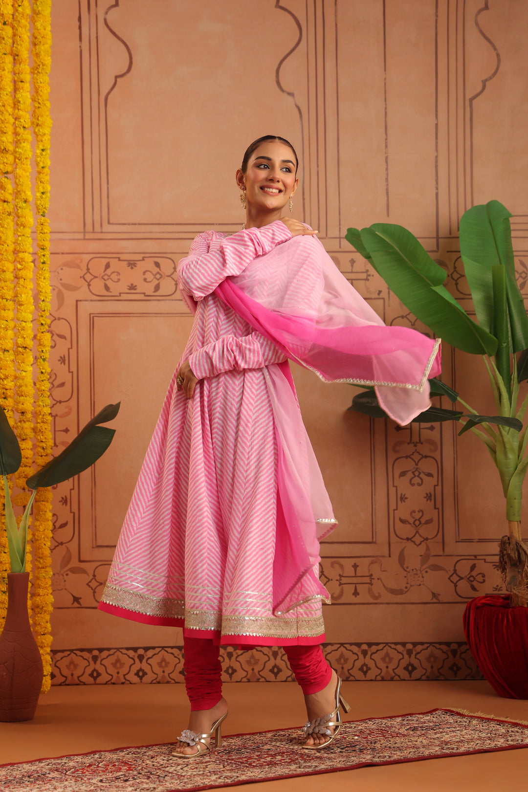 Kriti Pink Leheriya Anarkali Set