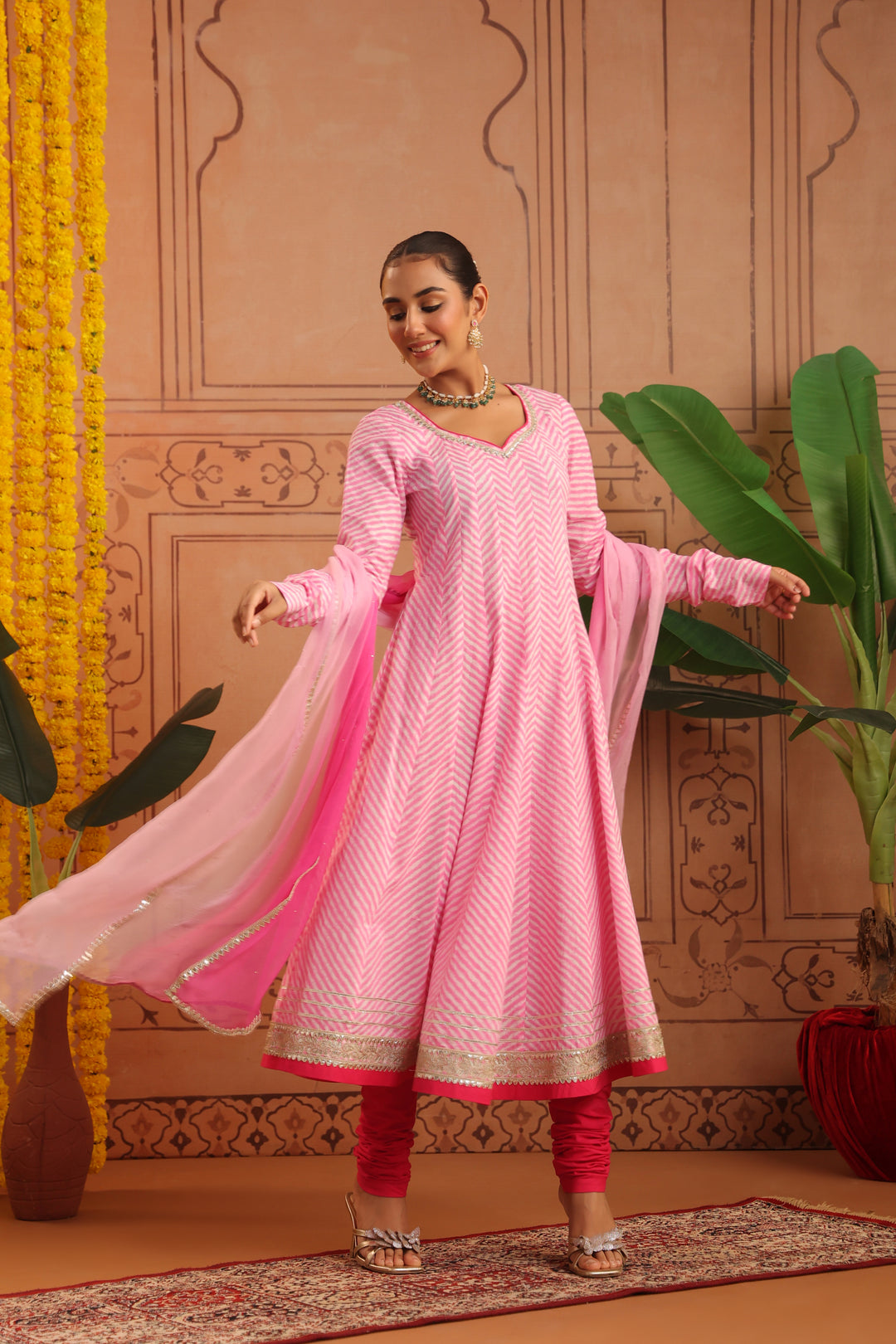 Kriti Pink Leheriya Anarkali Set