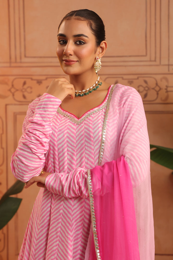 Kriti Pink Leheriya Anarkali Set