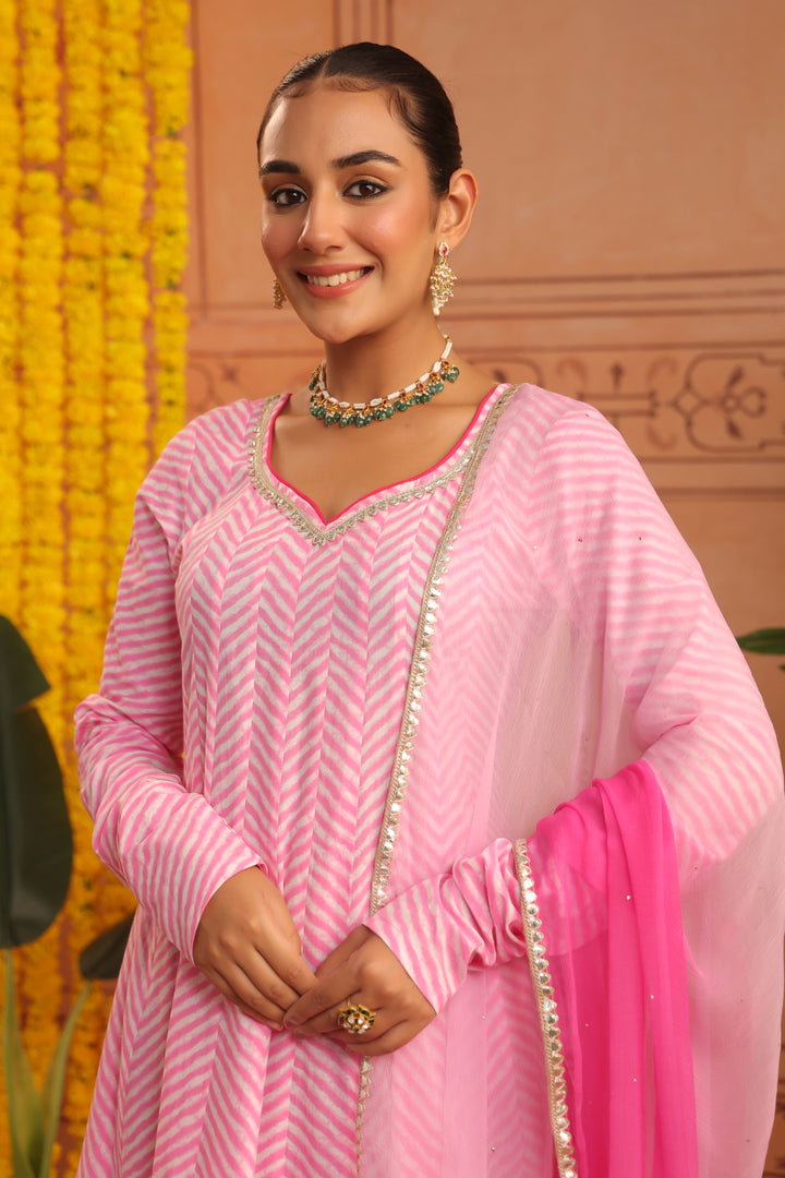 Kriti Pink Leheriya Anarkali Set