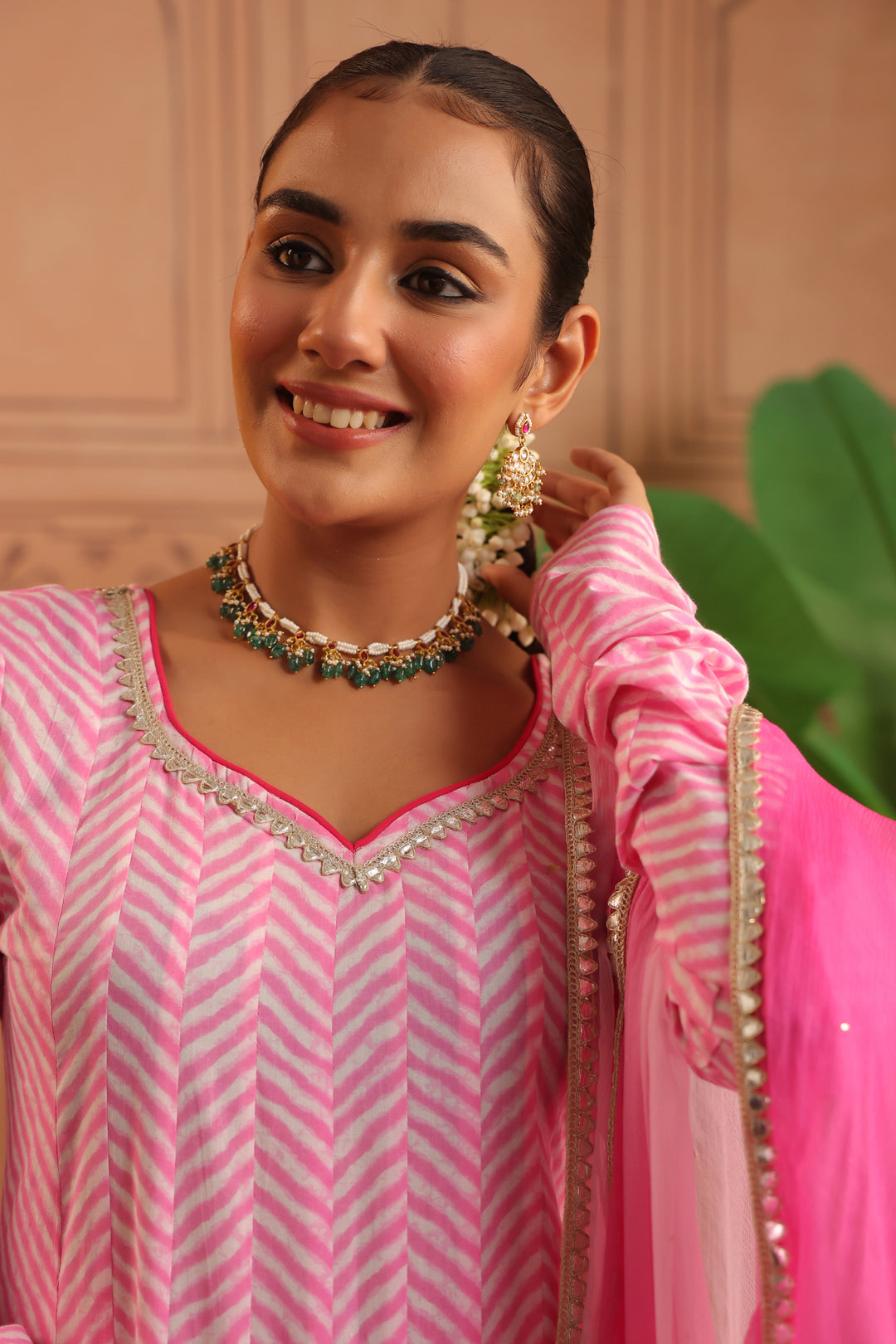 Kriti Pink Leheriya Anarkali Set
