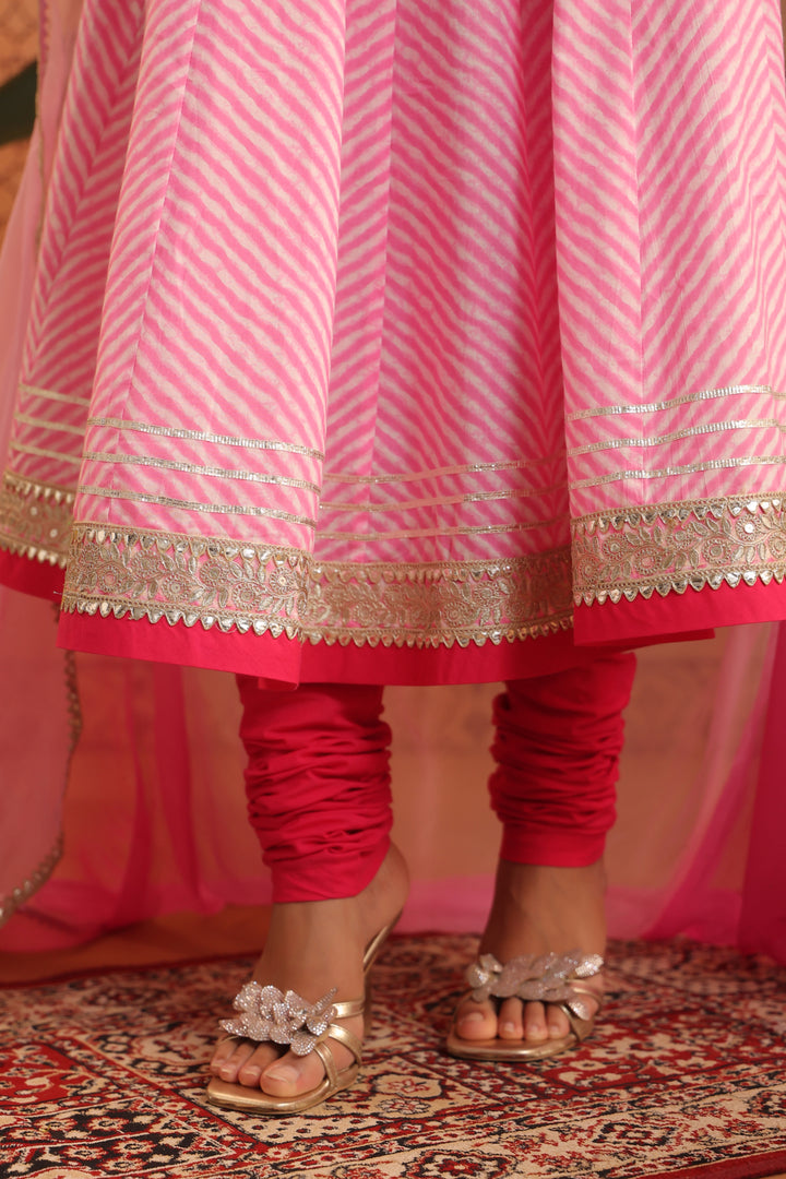 Kriti Pink Leheriya Anarkali Set
