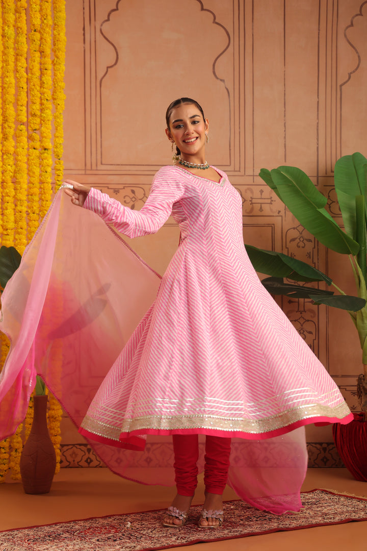Kriti Pink Leheriya Anarkali Set