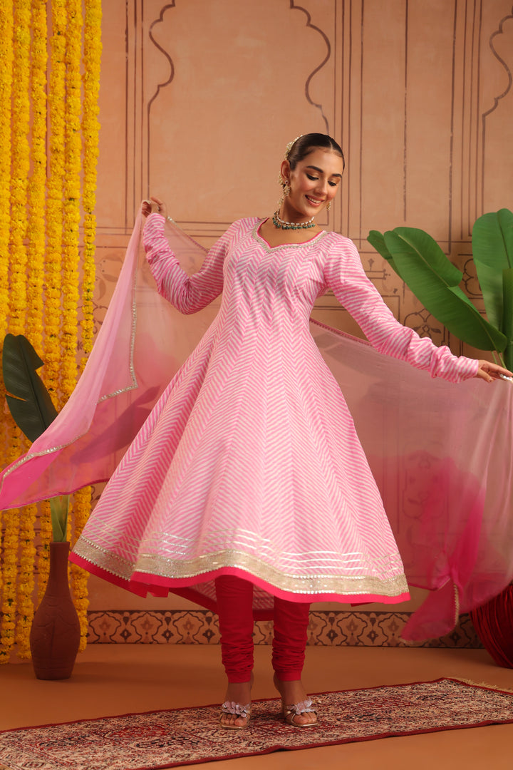 Kriti Pink Leheriya Anarkali Set