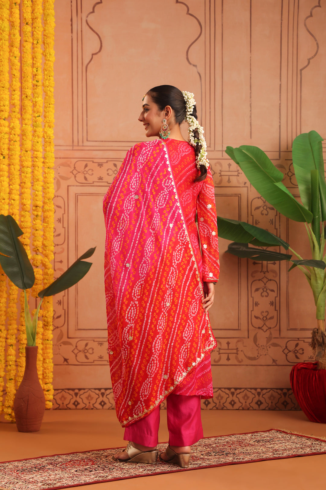 Nitya Red Rani Gota Mirror Bandhej Suit Set