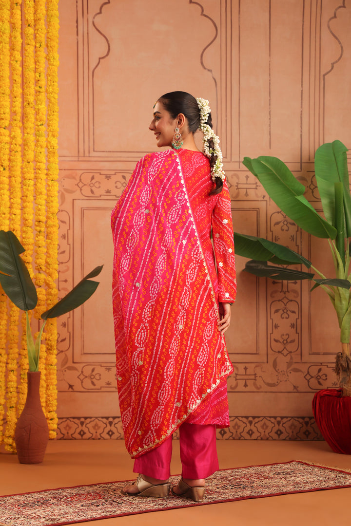 Nitya Red Rani Gota Mirror Bandhej Suit Set