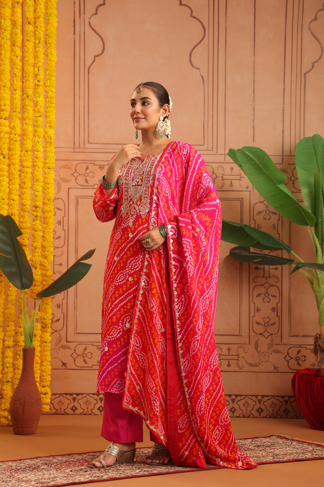Nitya Red Rani Gota Mirror Bandhej Suit Set