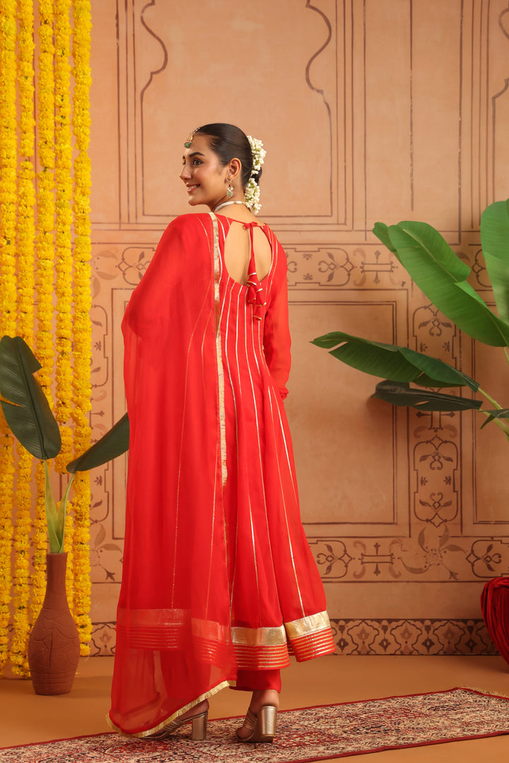 Pavitra Red Gota Georgette Anarkali Set