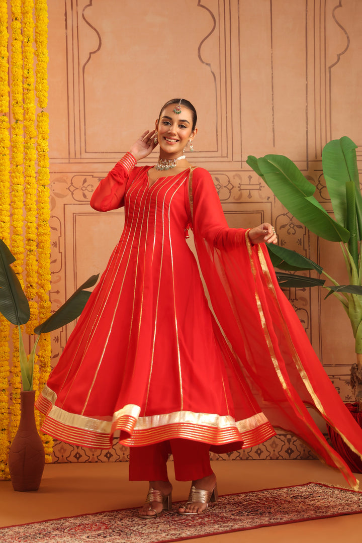 Pavitra Red Gota Georgette Anarkali Set