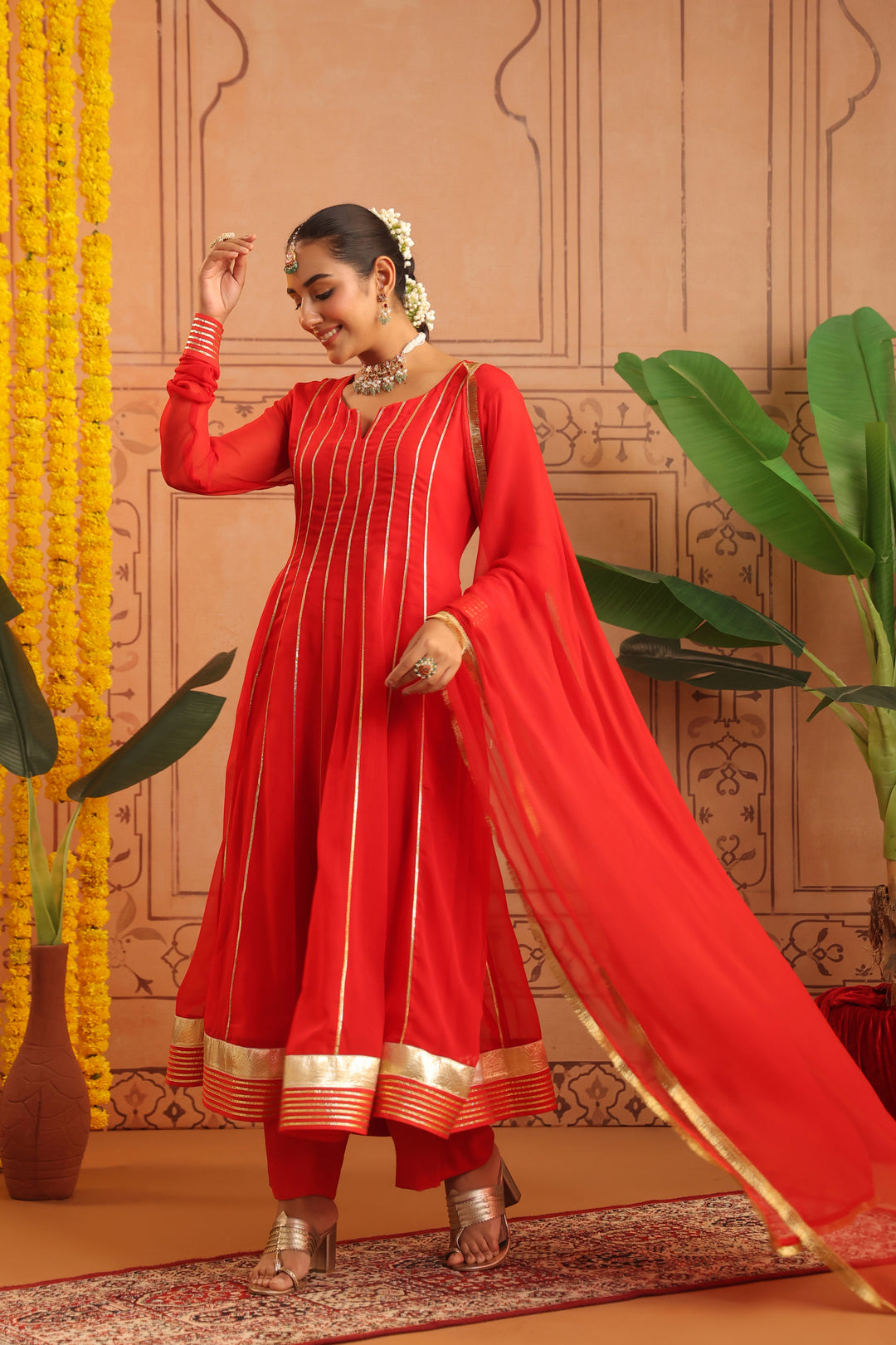Pavitra Red Gota Georgette Anarkali Set