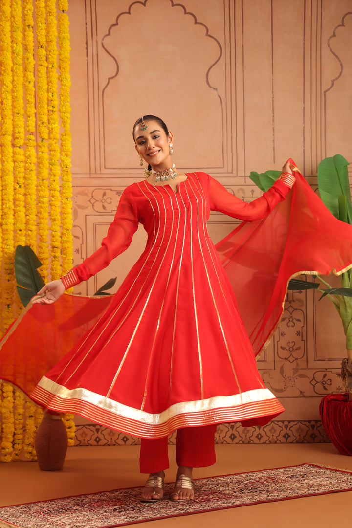 Pavitra Red Gota Georgette Anarkali Set