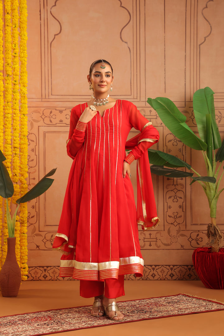 Pavitra Red Gota Georgette Anarkali Set