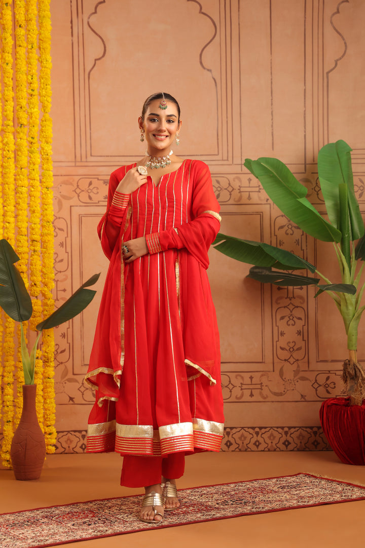 Pavitra Red Gota Georgette Anarkali Set