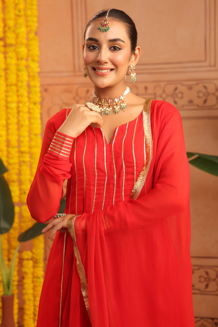 Pavitra Red Gota Georgette Anarkali Set
