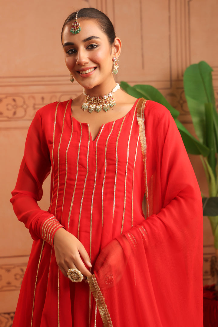 Pavitra Red Gota Georgette Anarkali Set
