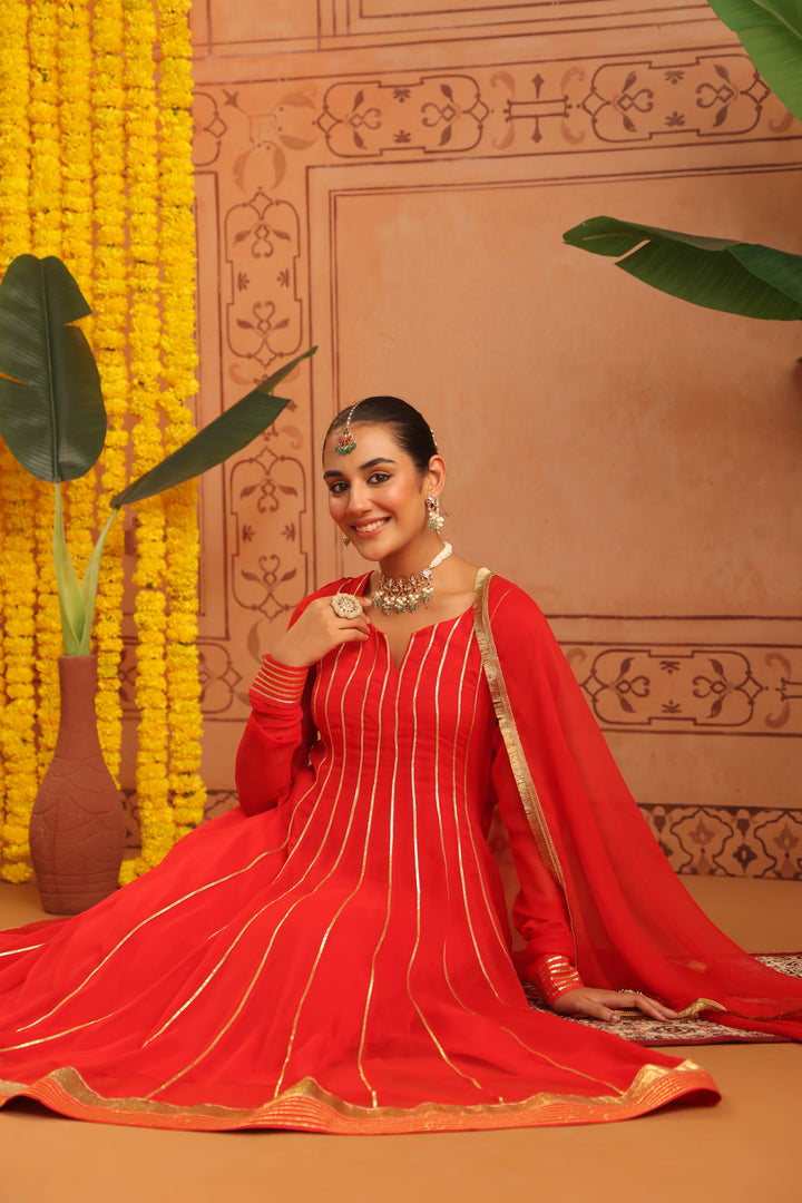 Pavitra Red Gota Georgette Anarkali Set