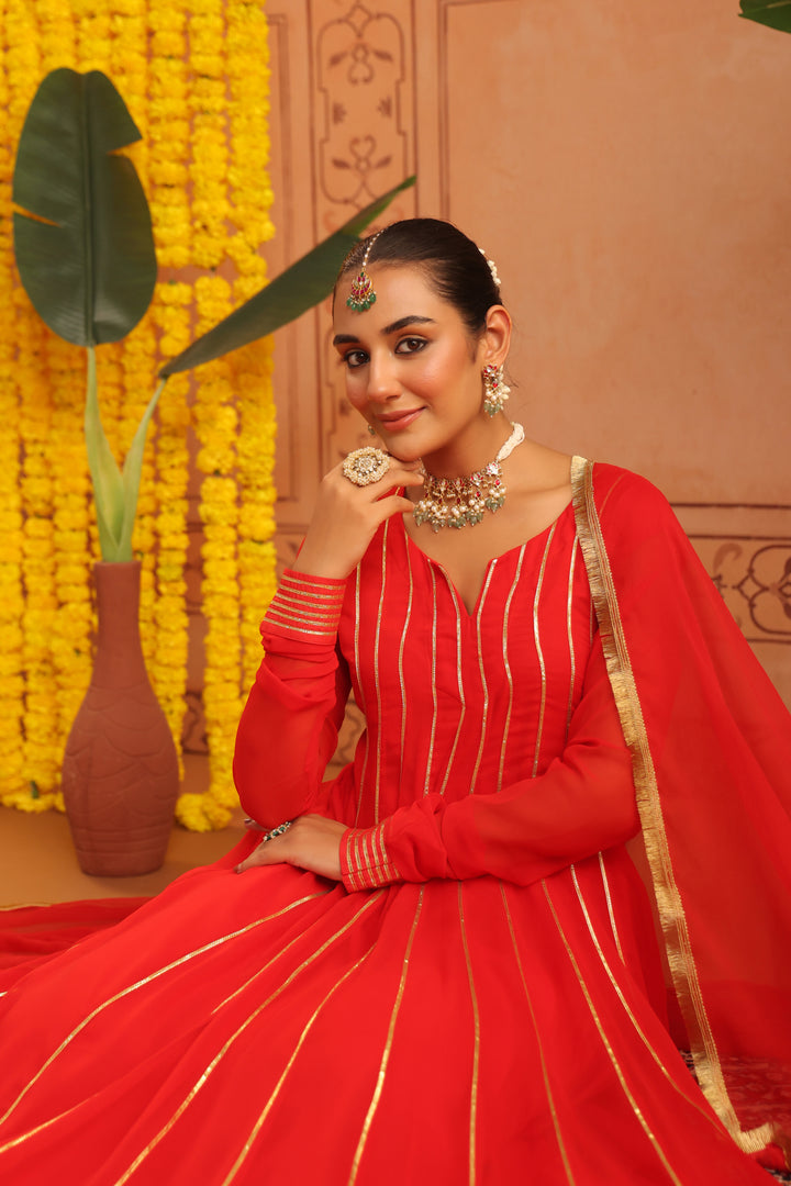 Pavitra Red Gota Georgette Anarkali Set
