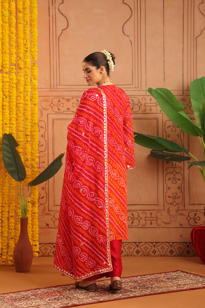 Vanya Red Orange Gota Bandhej Suit Set