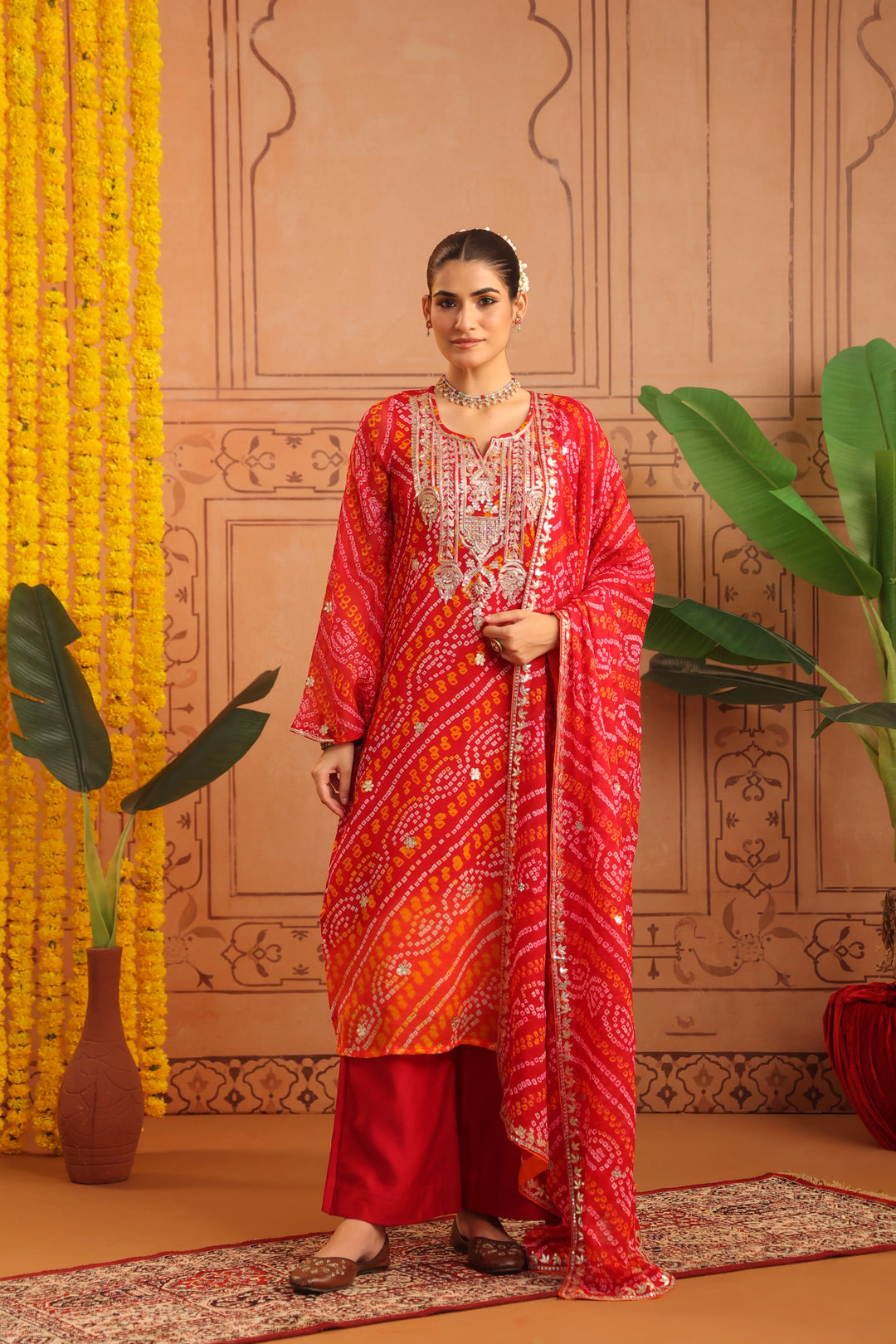 Vanya Red Orange Gota Bandhej Suit Set