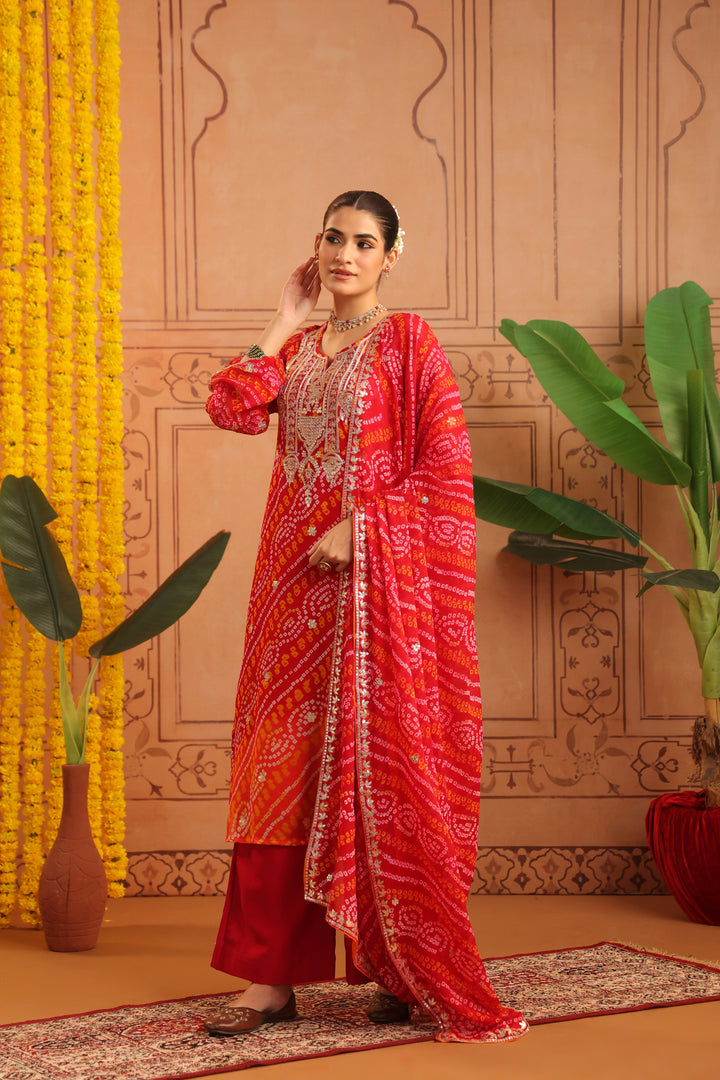 Vanya Red Orange Gota Bandhej Suit Set